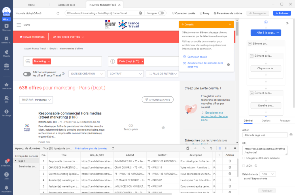 Aperçu de l'interface d'Octoparse