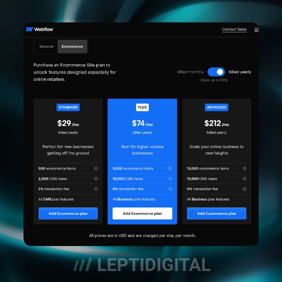 Prix Ecommerce Webflow