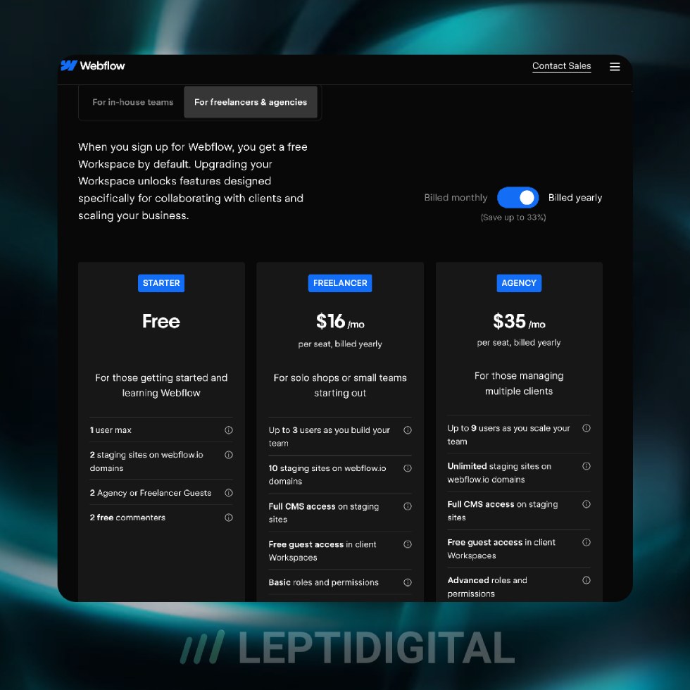 Webflow Tarifs Freelance