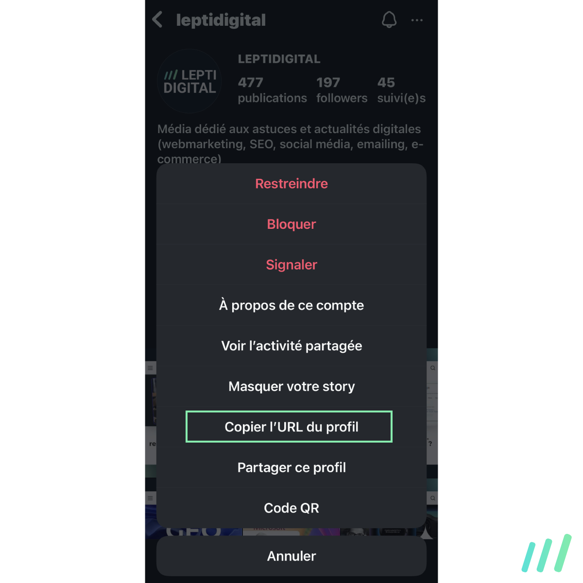 copier url profil