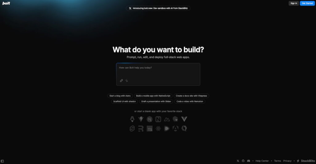 Aperçu de l'interface de Bolt.new