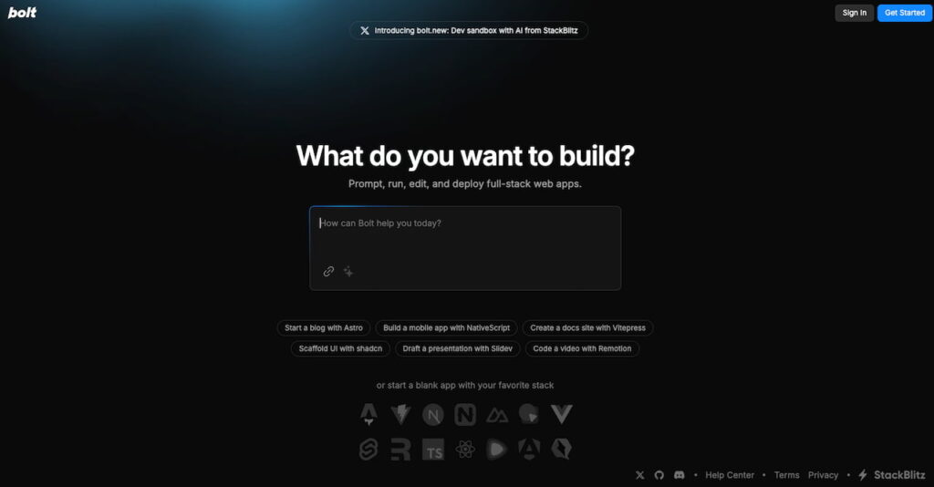 Aperçu de l'interface de Bolt.new