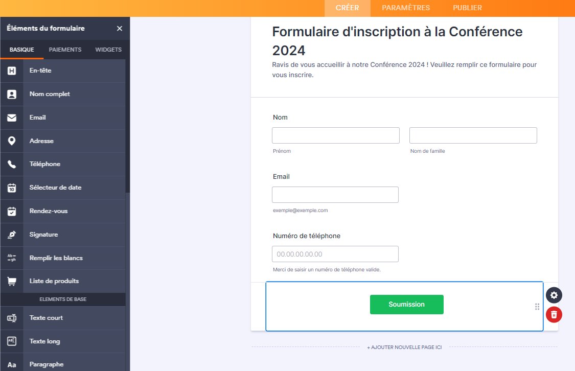 Aperçu de la création d'un formulaire sur JotForm