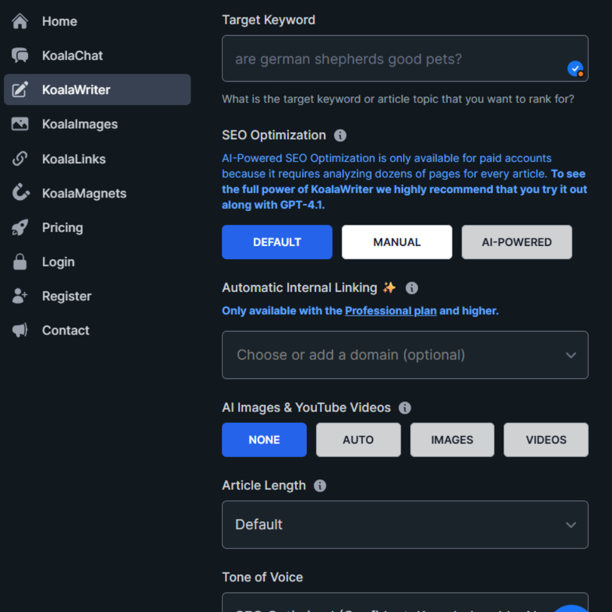 interface Koala writer