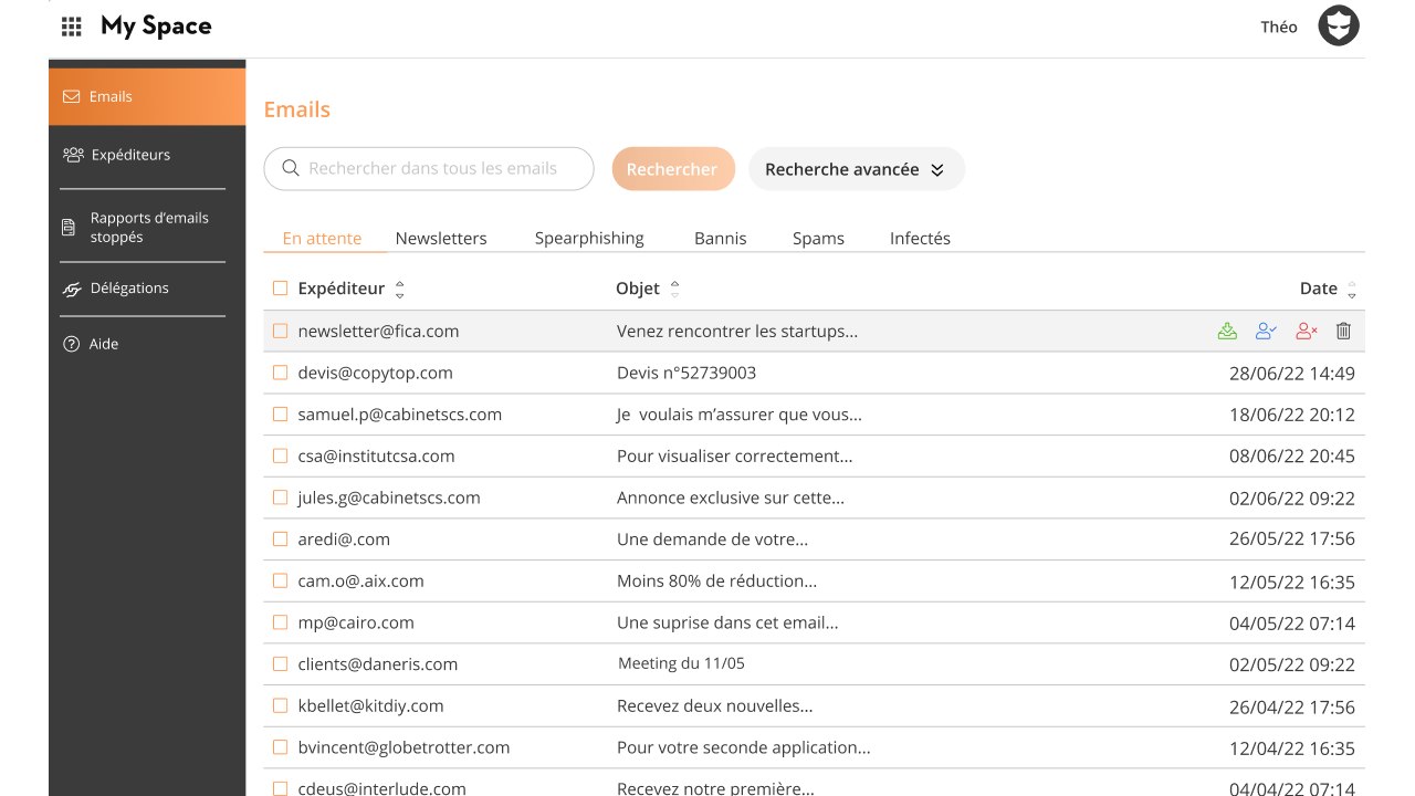 Aperçu Mailinblack gestion des mails