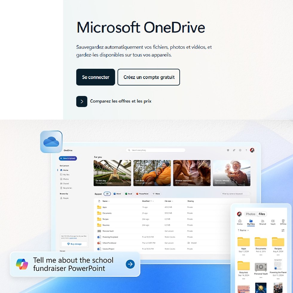 Aperçu interface Microsoft OneDrive 