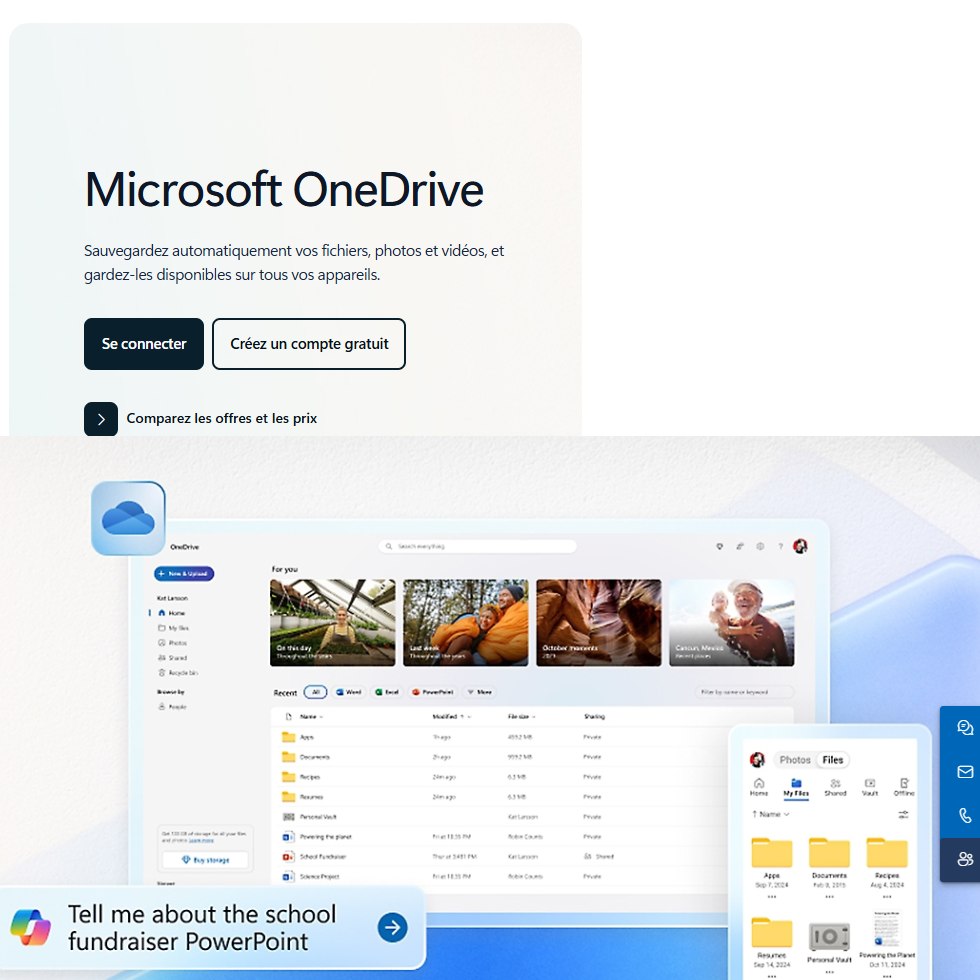 Aperçu interface Microsoft OneDrive