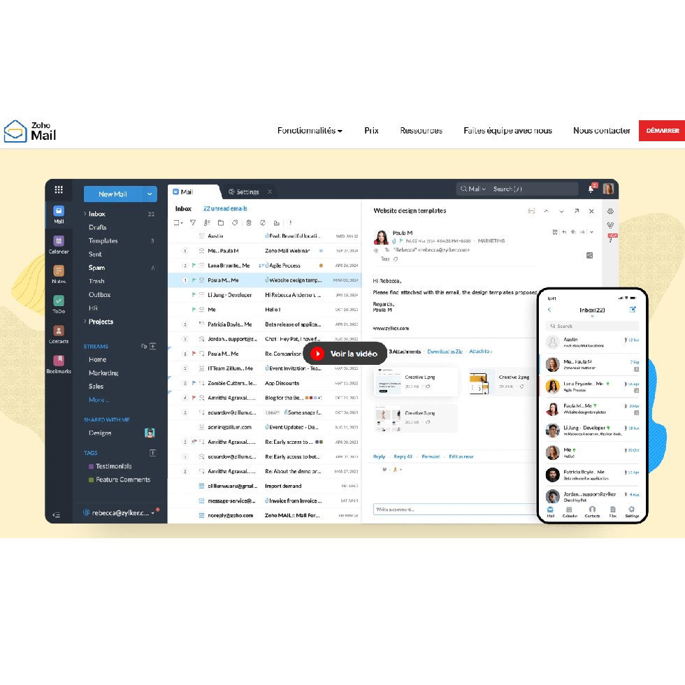 Aperçu interface Zoho Mail