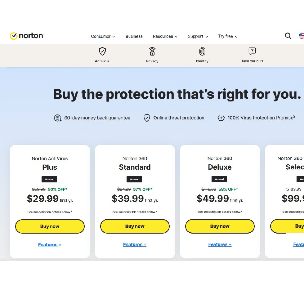 Aperçu interface web norton