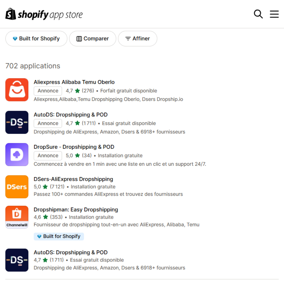 applications dropshipping shopify