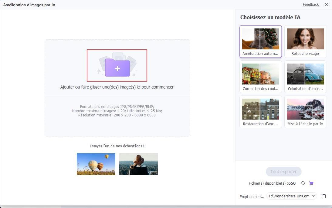 Insérer une image à déflouter sur Wondersgare Uniconverter