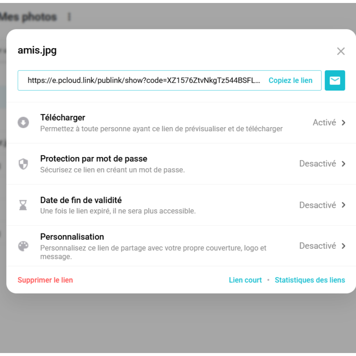 partage liens pcloud