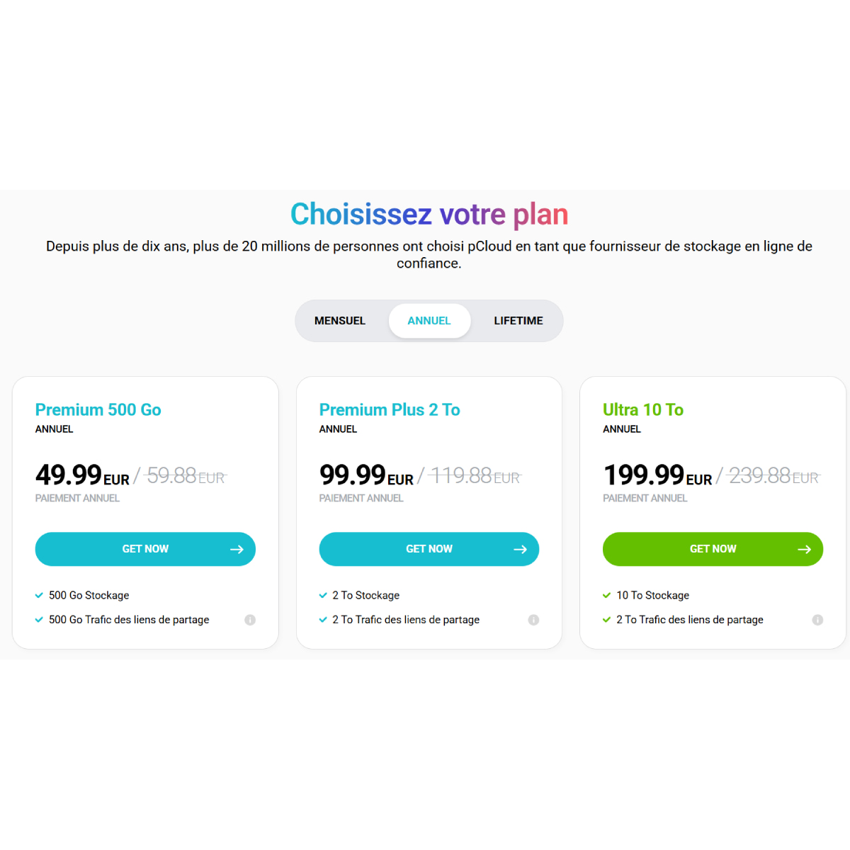 tarifs pcloud
