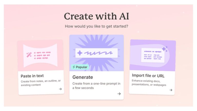 Aperçu de l’interface de Gamma : un logiciel de création de présentations par IA