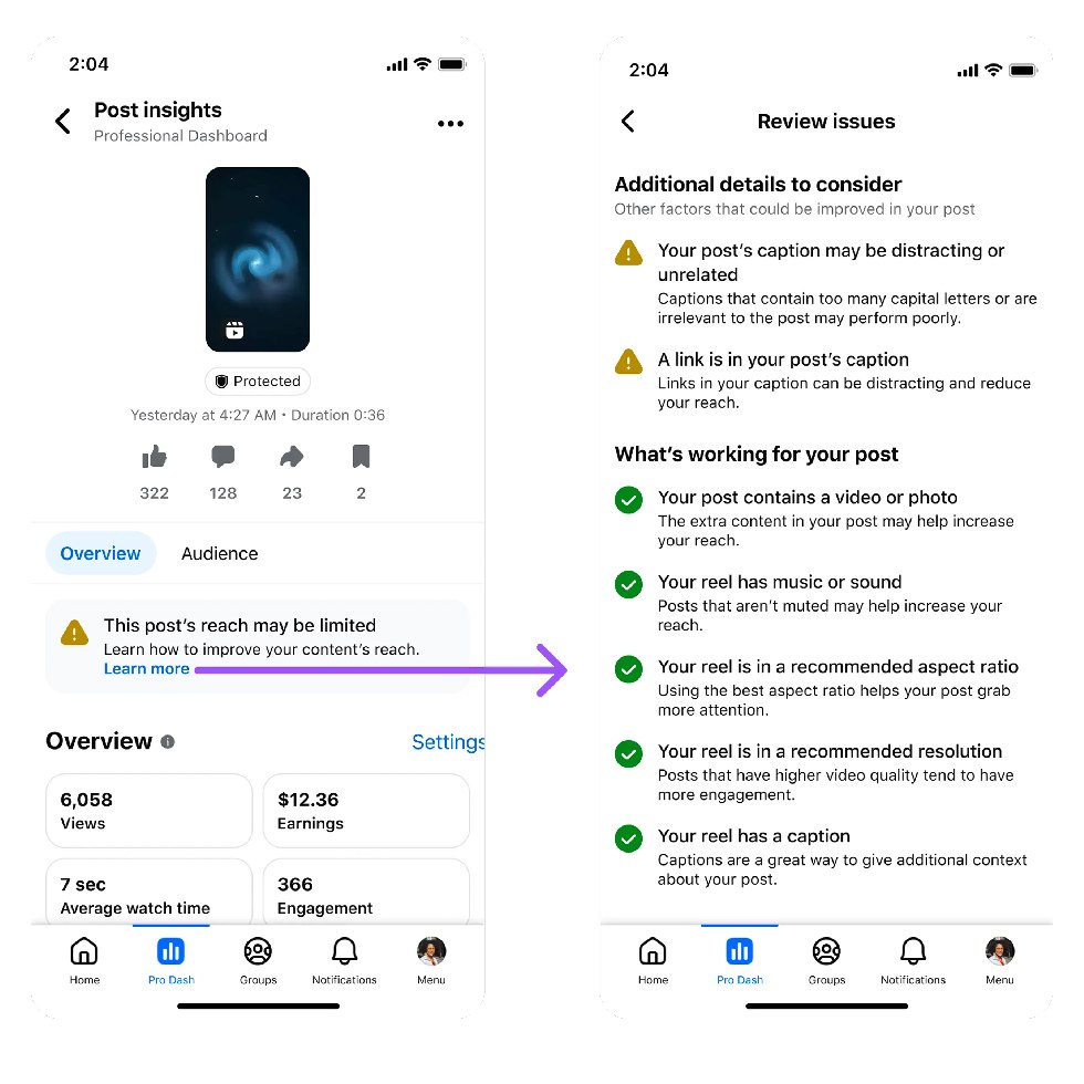 Originalité Facebook - Aperçu des recommandation