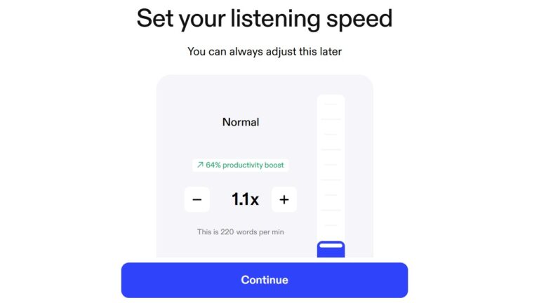 Aperçu de l’interface de Speechify : logiciel de génération de voix par IA
