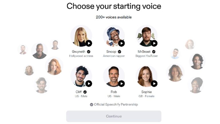 Aperçu de l’interface de Speechify : logiciel de génération de voix par IA
