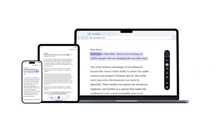 Aperçu de l’interface de Speechify : logiciel de génération de voix par IA