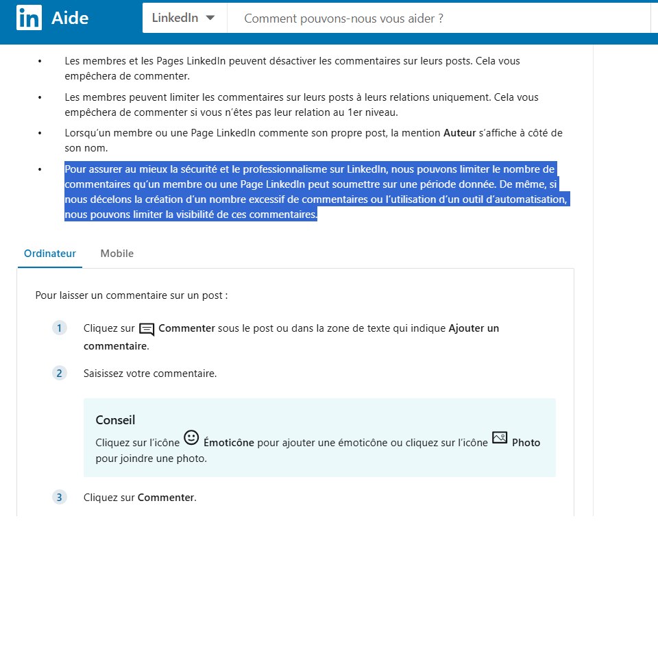 LinkedIn - limitation de la règle