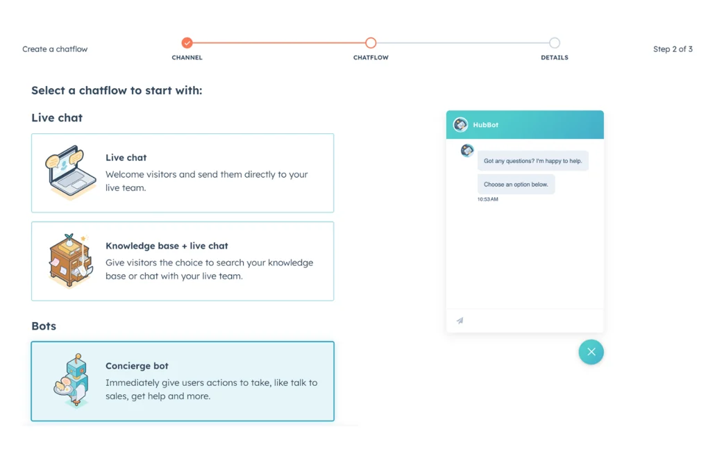 Aperçu des chatbots HubSpot