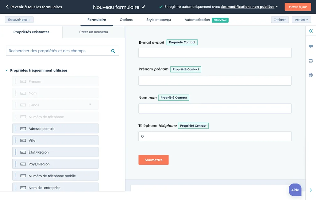 Création de formulaires HubSpot