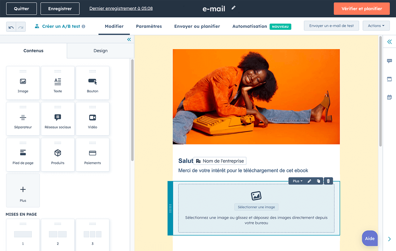Aperçu de la plateforme emailing proposée par HubSpot (version gratuite disponible)