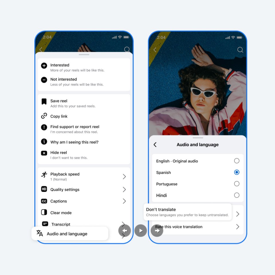 Meta Reels - Désactiver option traduction en langue automatique