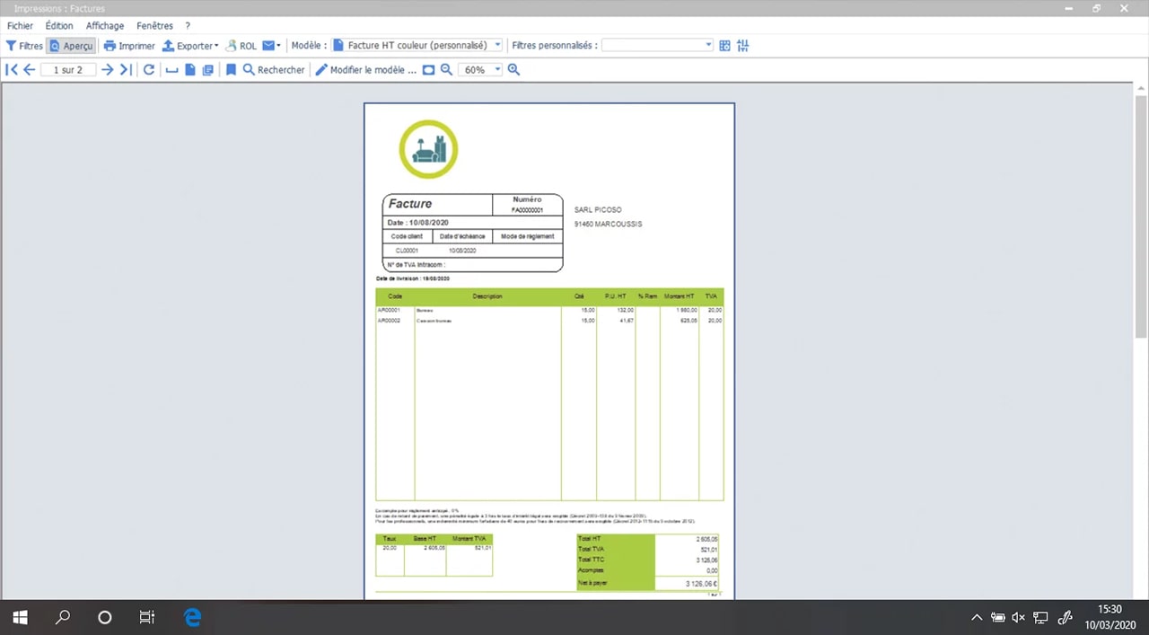 Interface Logiciel Facturation EBP