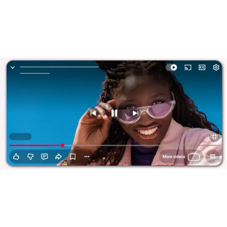 Interface YouTube mise à jour (exemple de l’écran avec les boutons translucides)