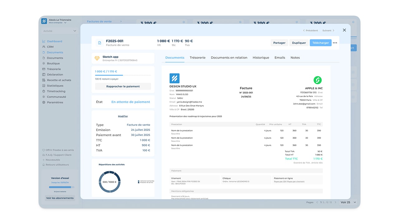 Interface Facture Freebe