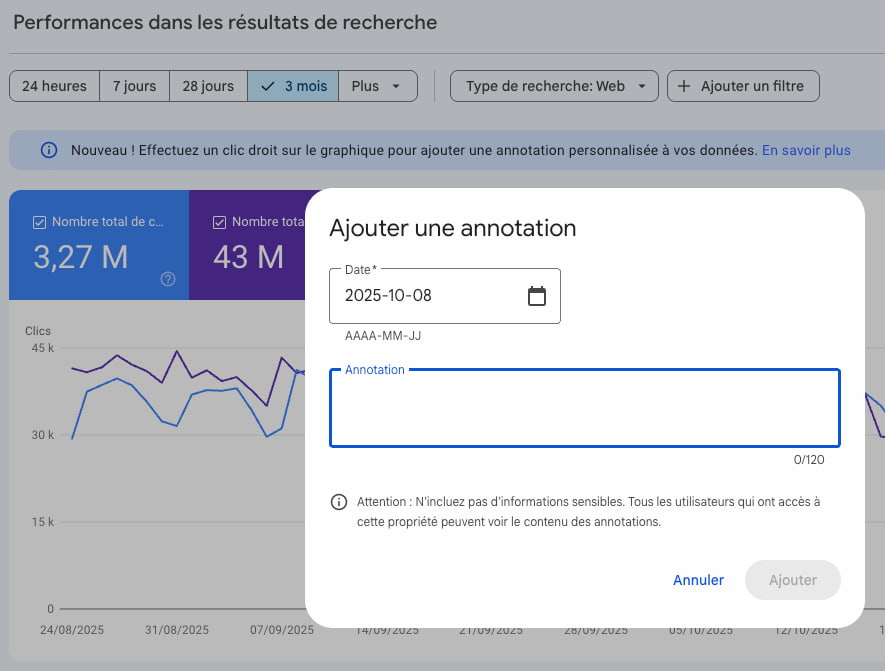 Annotations sur Google Search Console