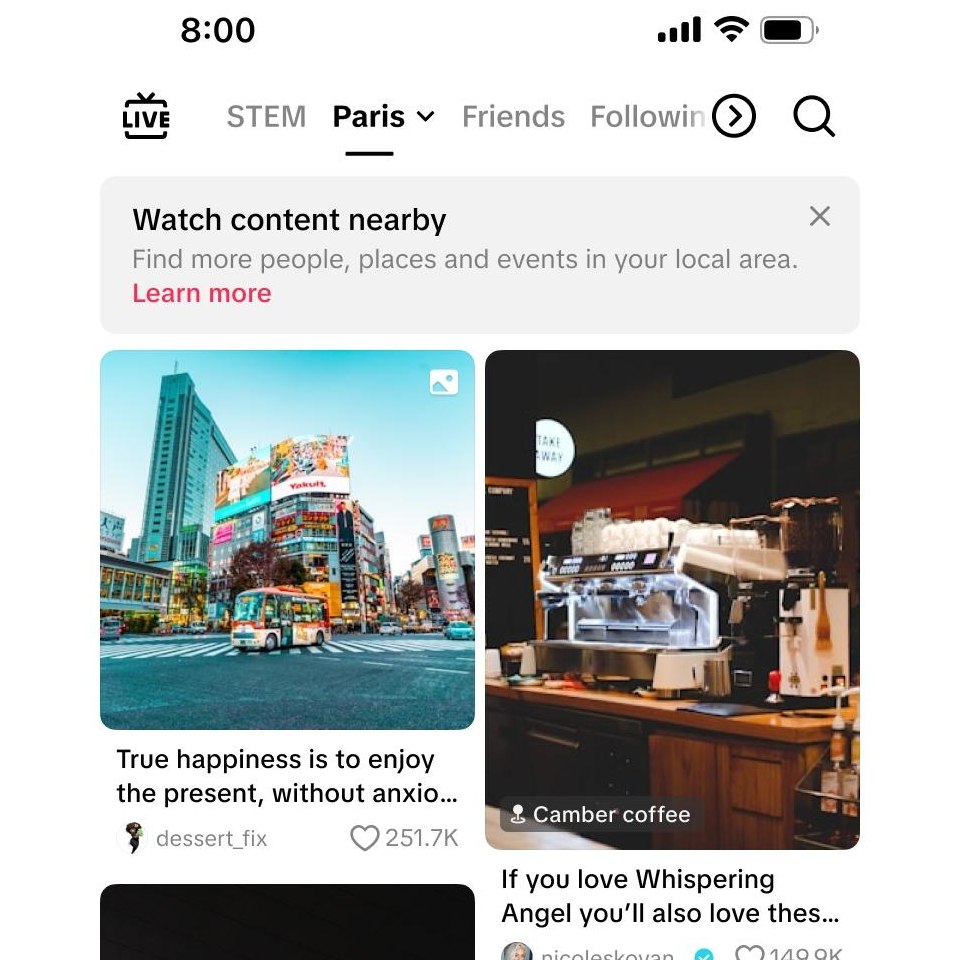 Aperçu Tiktok Nearby