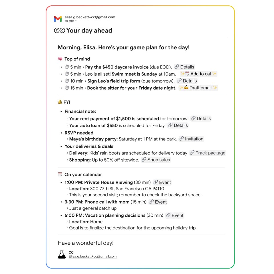Aperçu de _Your Day Ahead_ de CC Google