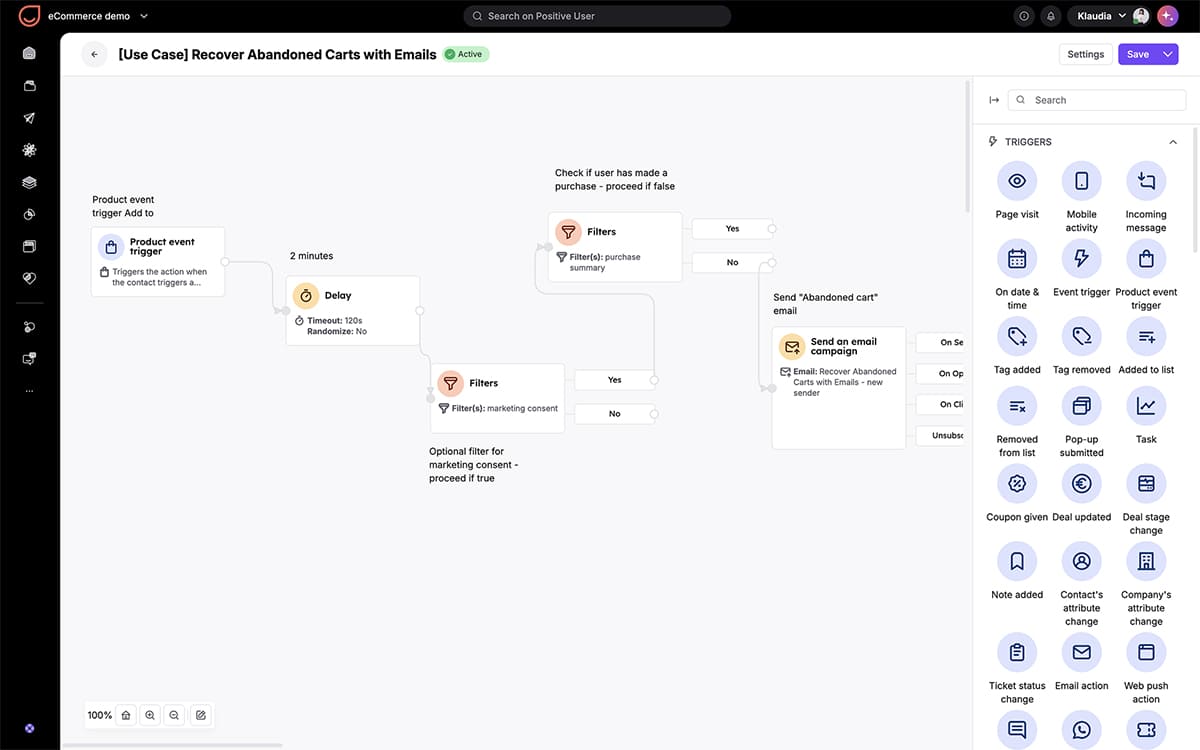 Exemple de scénario de marketing automation avec Positive User