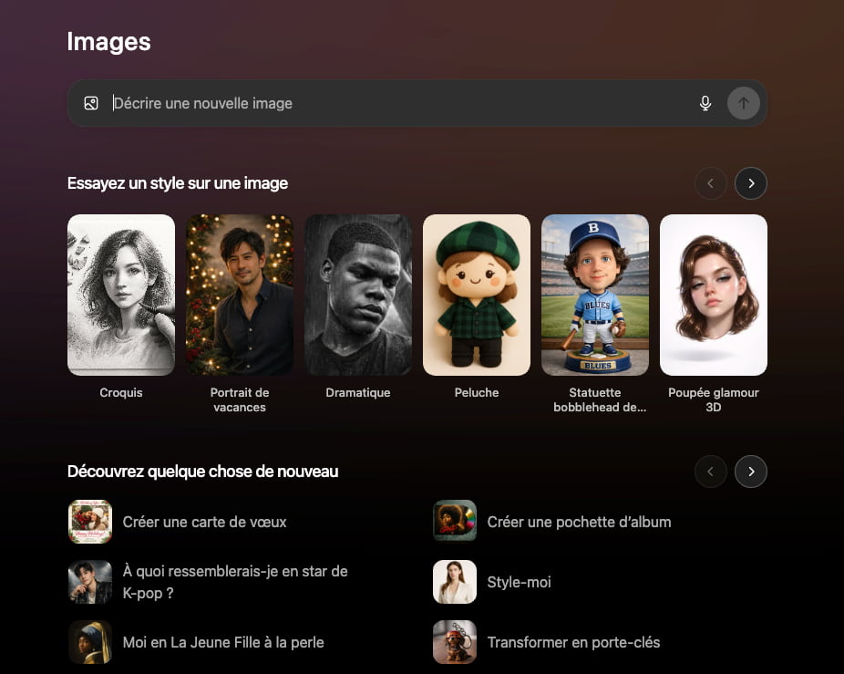 Aperçu de la nouvelle interface de ChatGPT Images 1.5