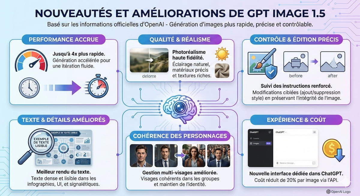 Aperçu de l'infographie sur ChatGPT Images 1.5 telle que générée par Google Gemini Nano Banana Pro