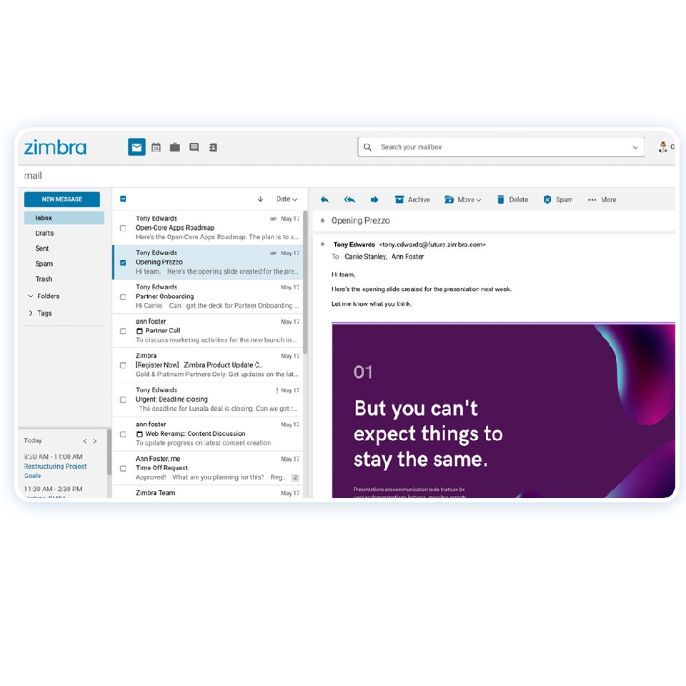 Aperçu interface Zimbra