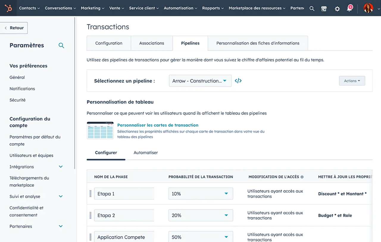 Personnalisation Pipeline de Vente HubSpot