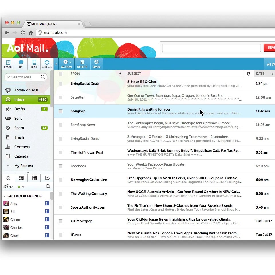 Aperçu interface AOL Mail