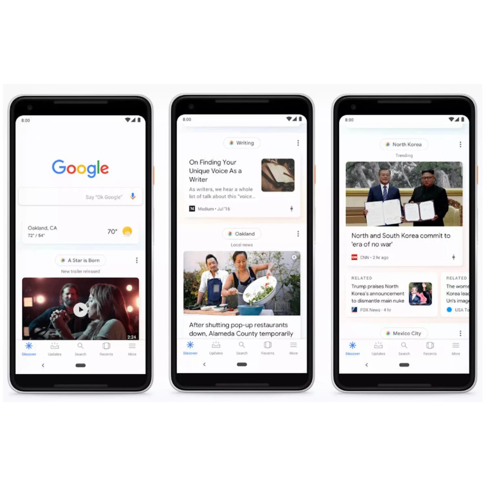 Aperçu interface Google DISCOVER