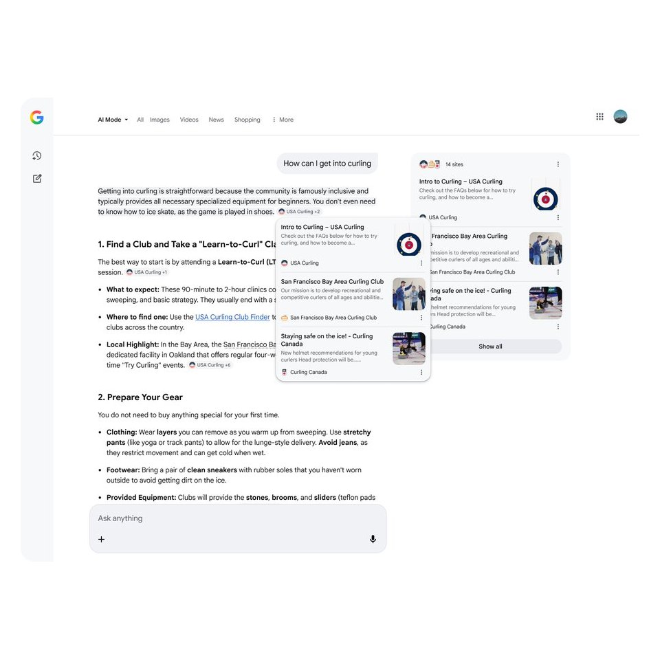 Aperçu des liens hyperactif dans AI OVERVIEW et AI MODE