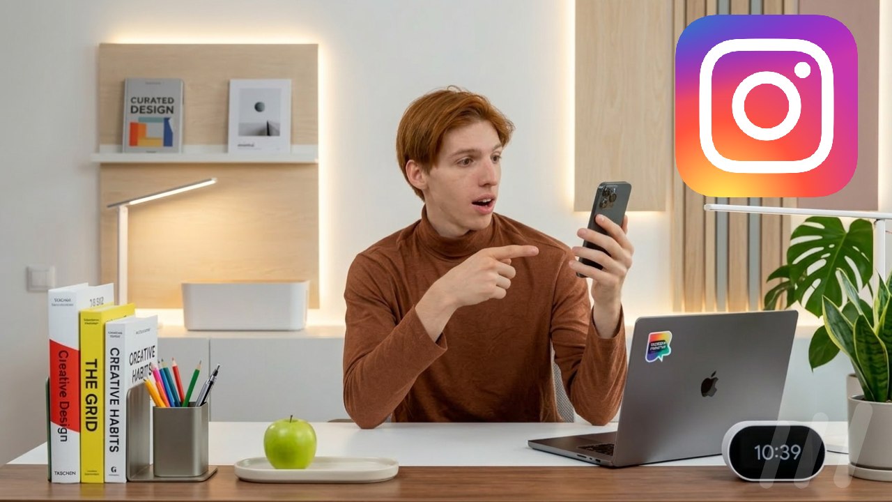 Créateur de contenu analysant les tests de liens Instagram sur smartphone