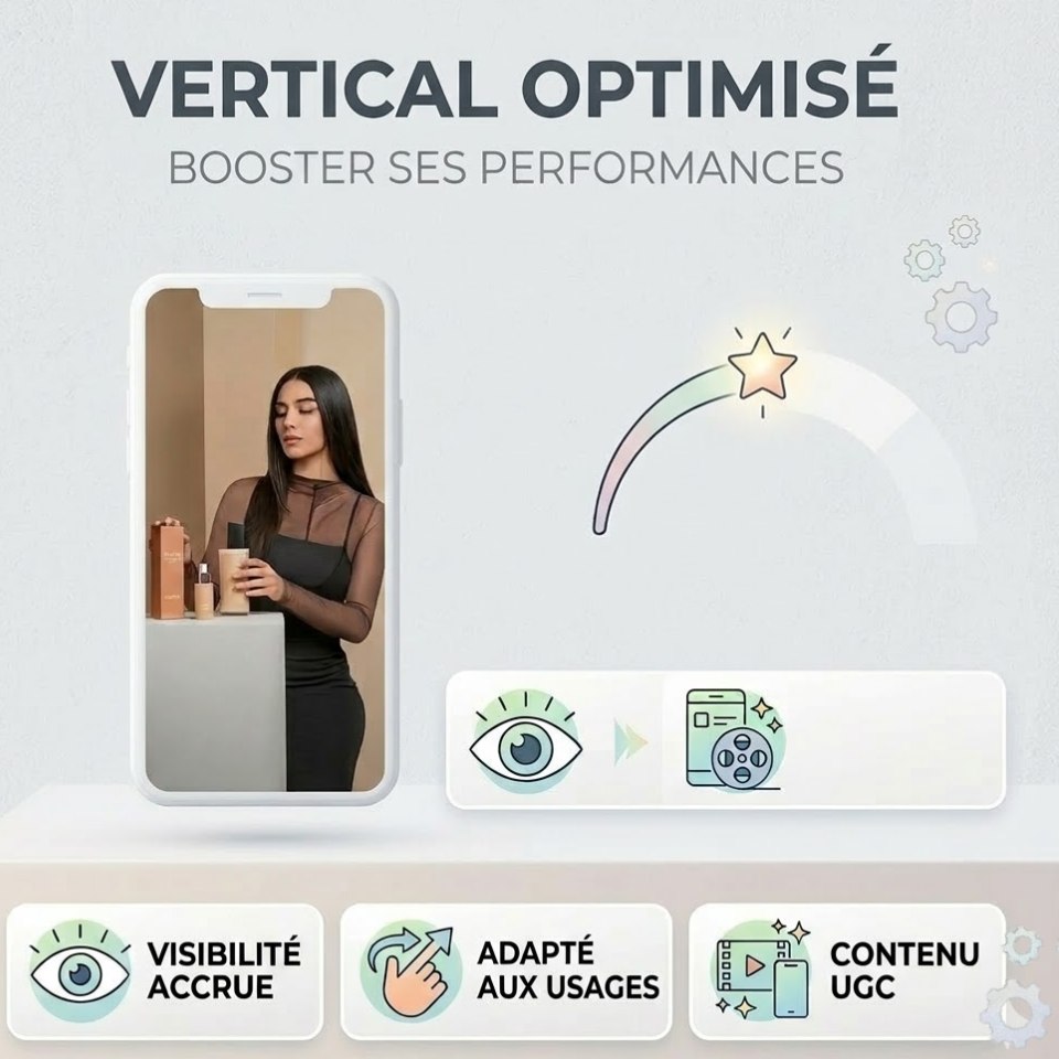 Infographie présentant les avantages du format vertical : visibilité, adaptation aux usages et contenu UGC.
