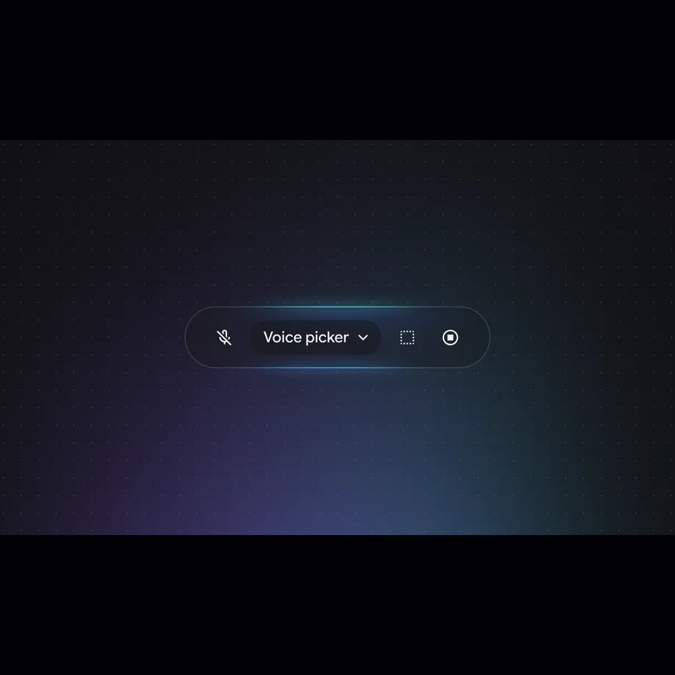 Nouveautés Google Stitch - Voice picker- Aperçu