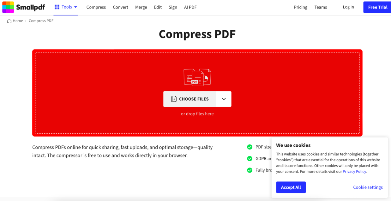 Aperçu de l'option de compression en ligne de PDF