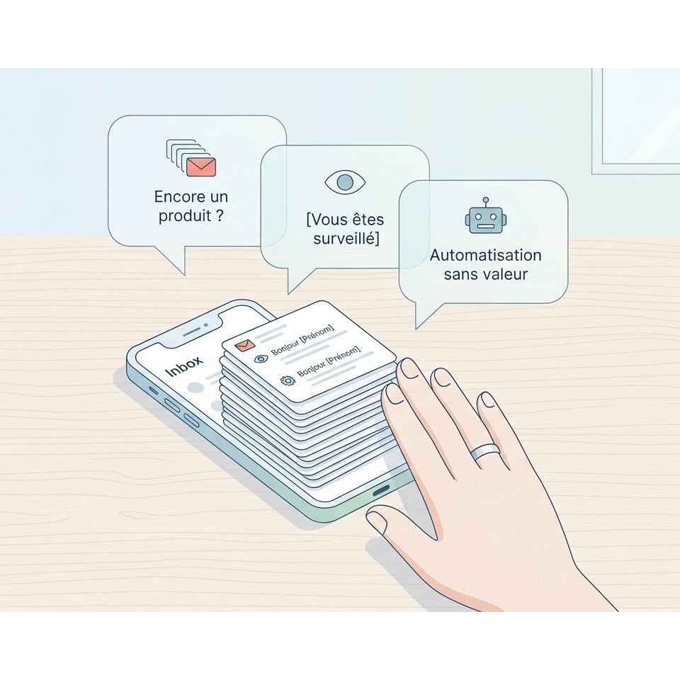 Infographie montrant la saturation d'un utilisateur face à la personnalisation email intrusive