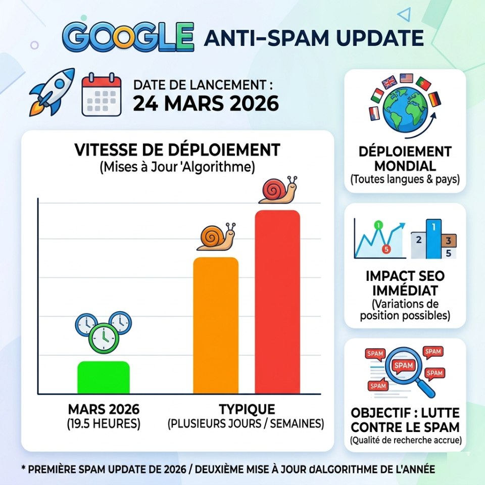 Infographie comparative montrant la rapidité exceptionnelle de la "Google Anti-Spam Update"