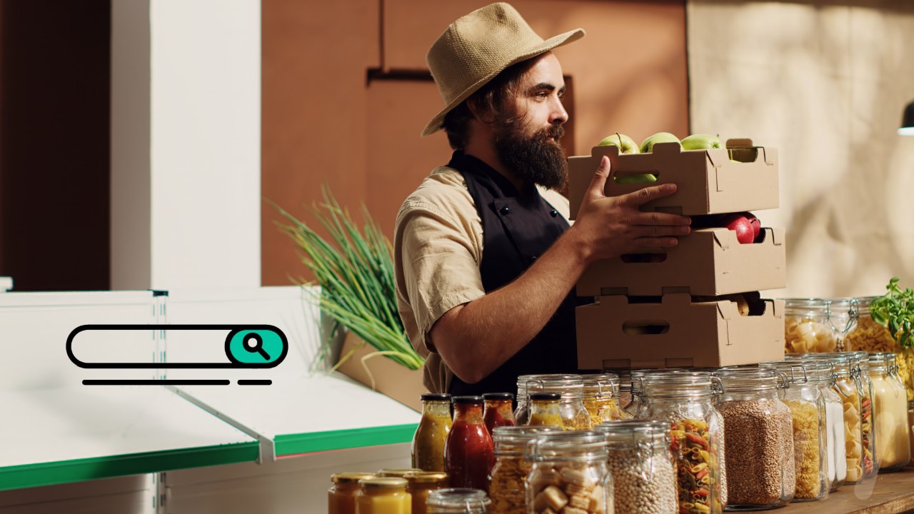Un vendeur de produits locaux avec une barre de recherche