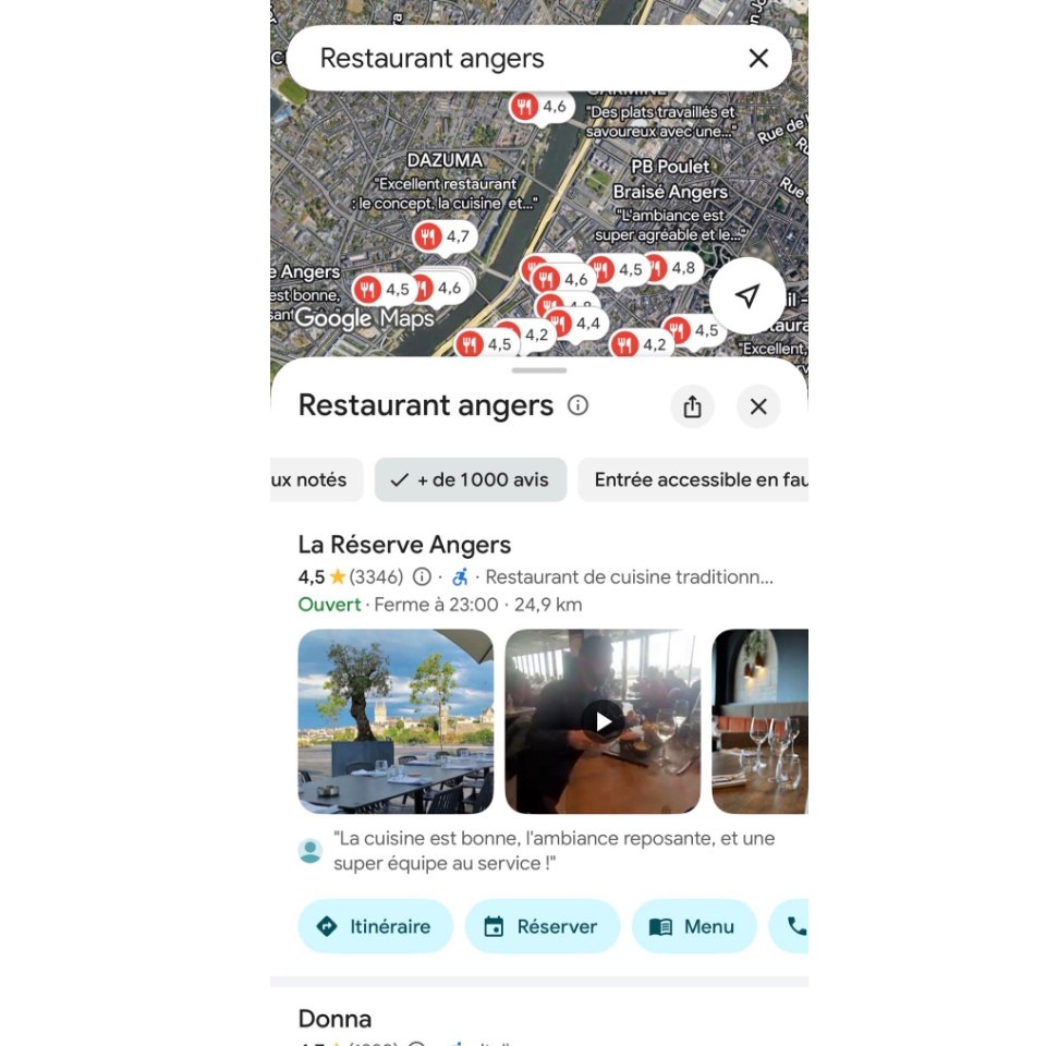 Aperçu Google Maps sur le nouveau filtre avis