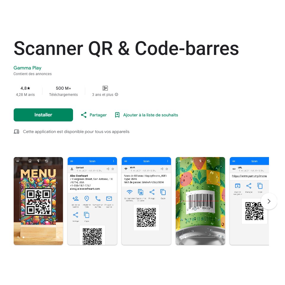 Aperçu installation dans playster de Scanner QR et barecode